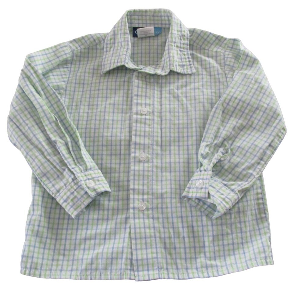 Great Guy Button Front Shirt Toddler Boys 4T Green Plaid Long Sleeve Collar‎ Top